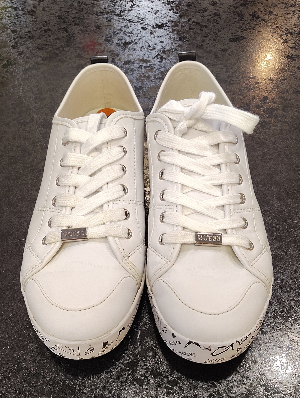 Guess White Low-Top Lace-Up Women's Sneakers with Printed Sole